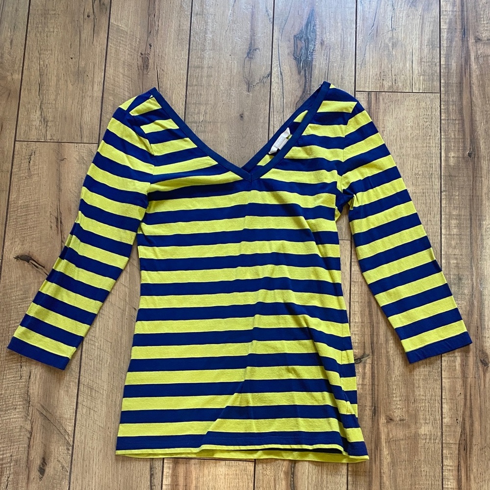 Banana Republic Yellow and Blue Striped Long Sleeve Top